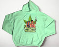 Light green hoodie with 'Mary Jane Munchies' graphic on a white background